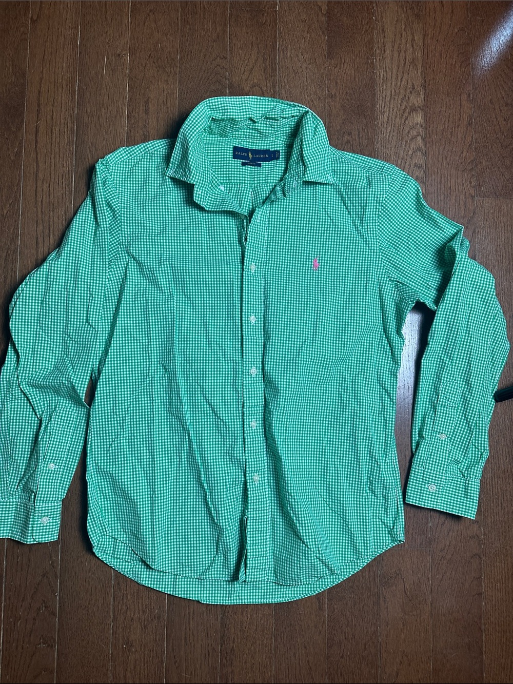 Polo by Ralph Lauren Green Gingham Button-Down Shirt with Pink Pony